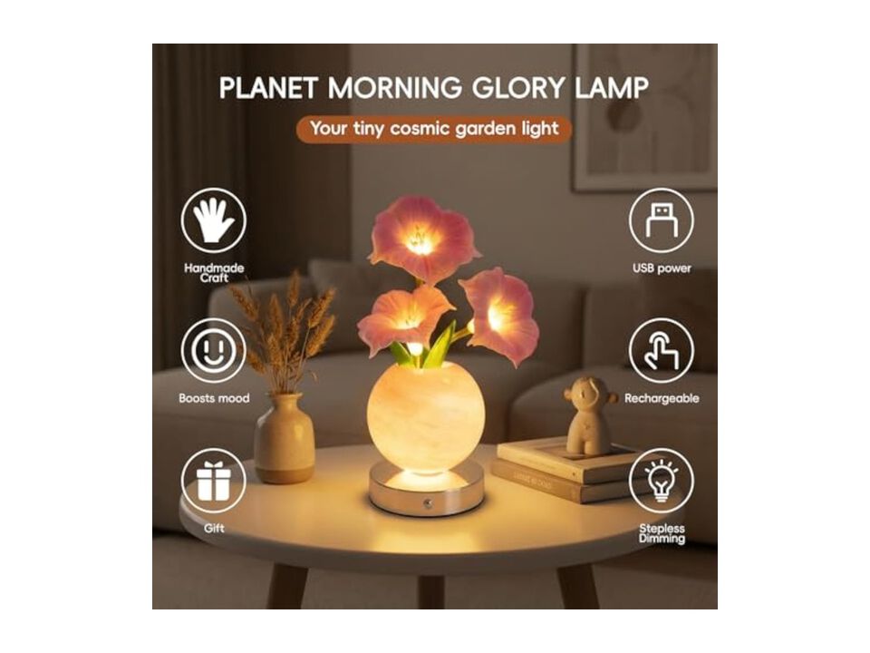 Rechargeable Dimmable Touch Control Glass Flower Table Lamp For Bedroom Office
