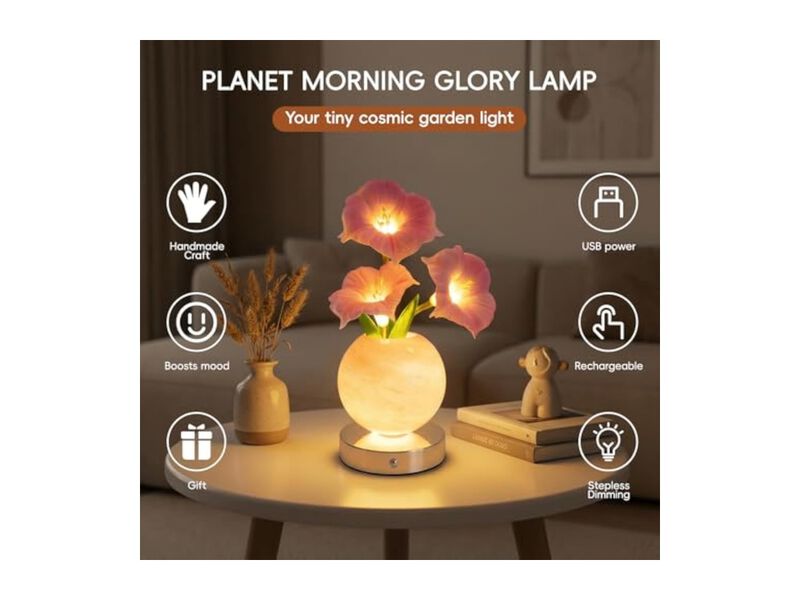Rechargeable Dimmable Touch Control Glass Flower Table Lamp For Bedroom Office image number 1
