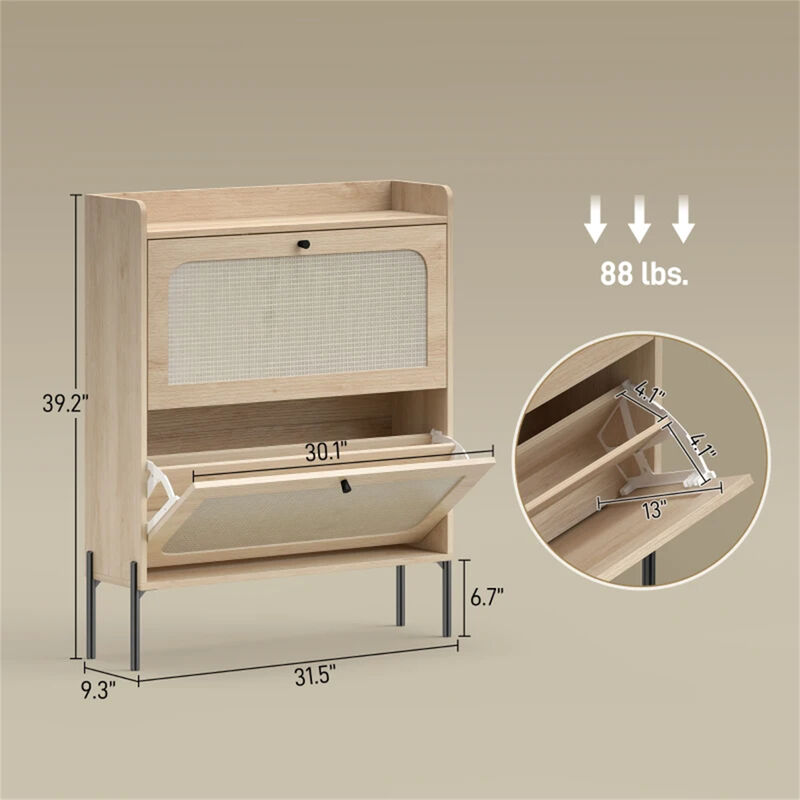 Narrow Shoe Cabinet 12-16 Pairs Shoe Storage, Slim Storage Cabinet with Adjustable Shelves image number 3