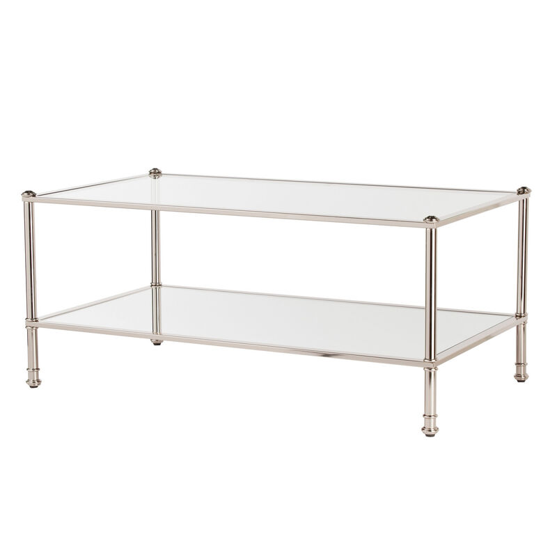 Hivvago 43 Inch  Silver Mirrored And Metal Rectangular Mirrored Coffee Table