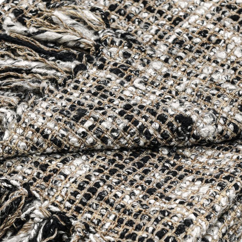 Ivy Accent Throw Blanket, Black Woven Cotton Extra Soft Viscose Fabric - Benzara
