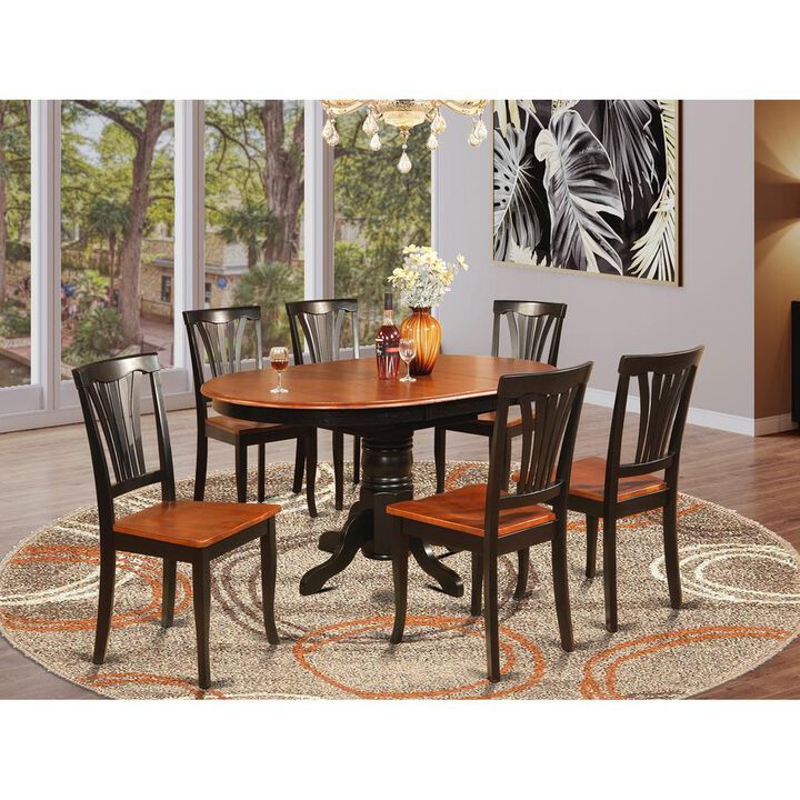 7Pc Dining Room Set – Oval Table with Leaf and 6 Dining Chairs