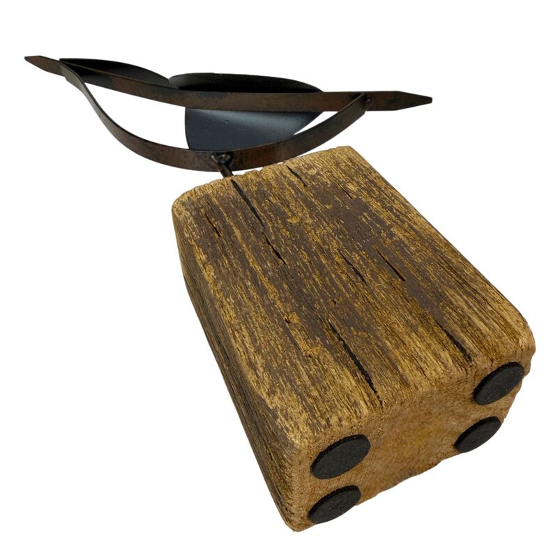 Abstract Bird Statues Set Of 2 Rustic Wood Metal Tabletop Sculptures 1325in image number 2