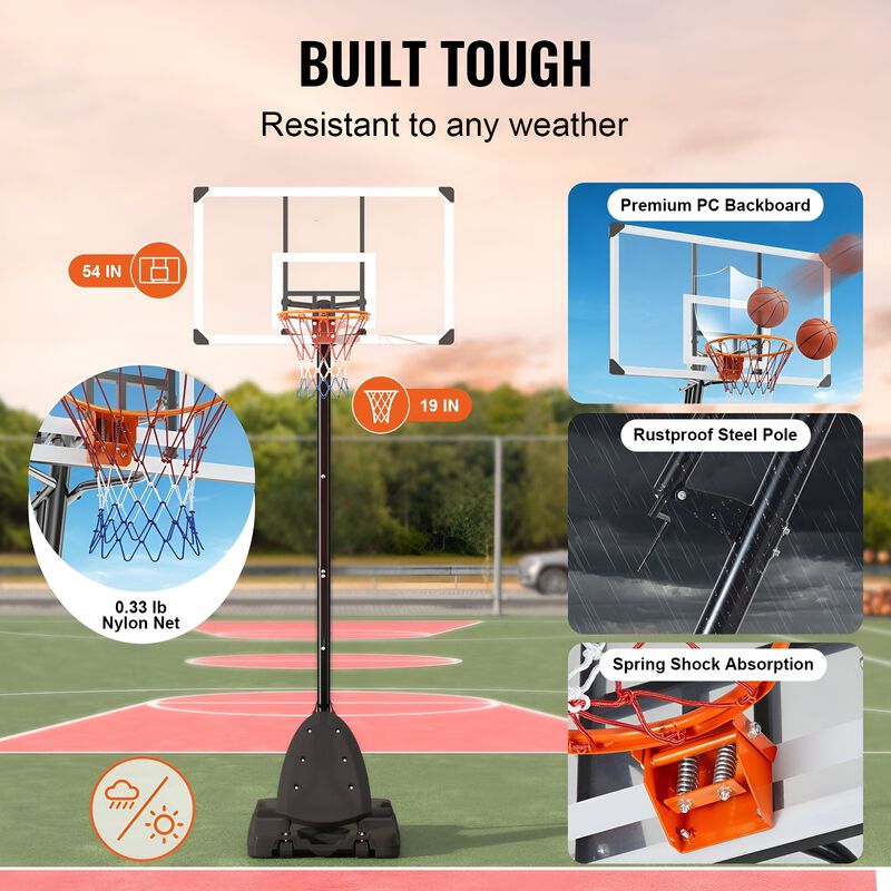 Adjustable Portable Basketball Hoop with Backboard, Wheeled Base for Driveway and Backyard-Black image number 4