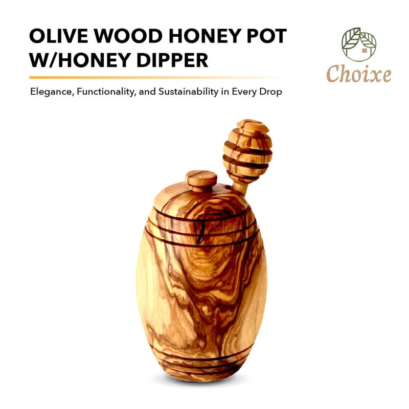 Olive Wood Honey Pot w/Honey Dipper image number 2