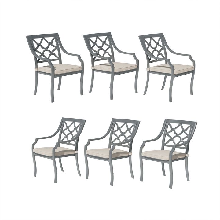 Mondawe Powder Coated Cast Aluminum Outdoor Dining Armchair with Cushion (Set of 6)