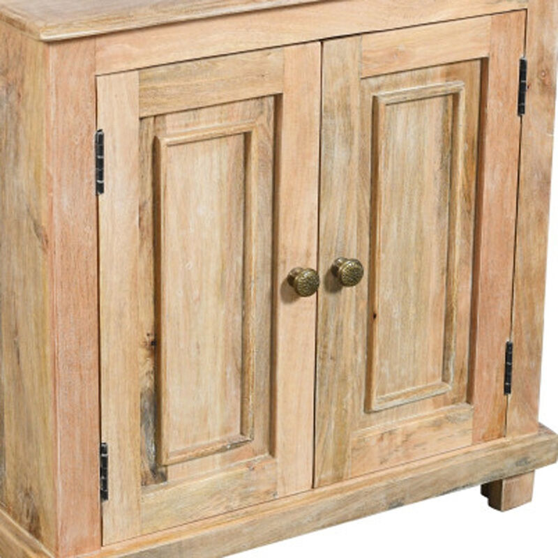 HomeRoots 28" Distressed Natural Solid Wood Nightstand With Storage image number 5