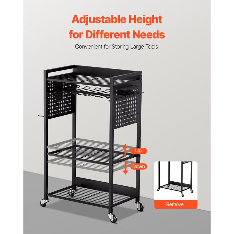 Heavy Duty 4-Tier Rolling Workshop Tool Cart with Drill Holder and Storage Shelves-Black image number 5