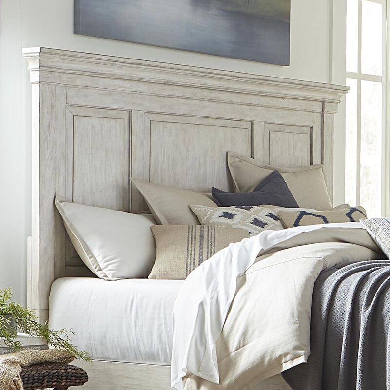 Liberty Furniture Heartland King Panel Headboard in Antique White w/ Tobacco Top image number 1