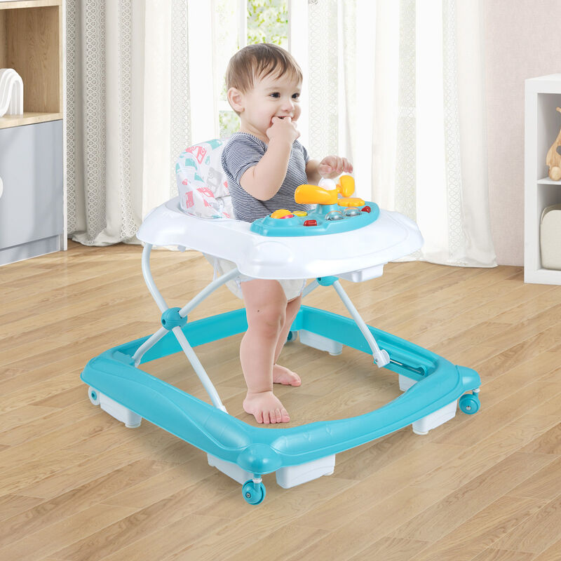 Adjustable Baby Walker with 3 Height Levels and Foldable Padded Seat image number 3