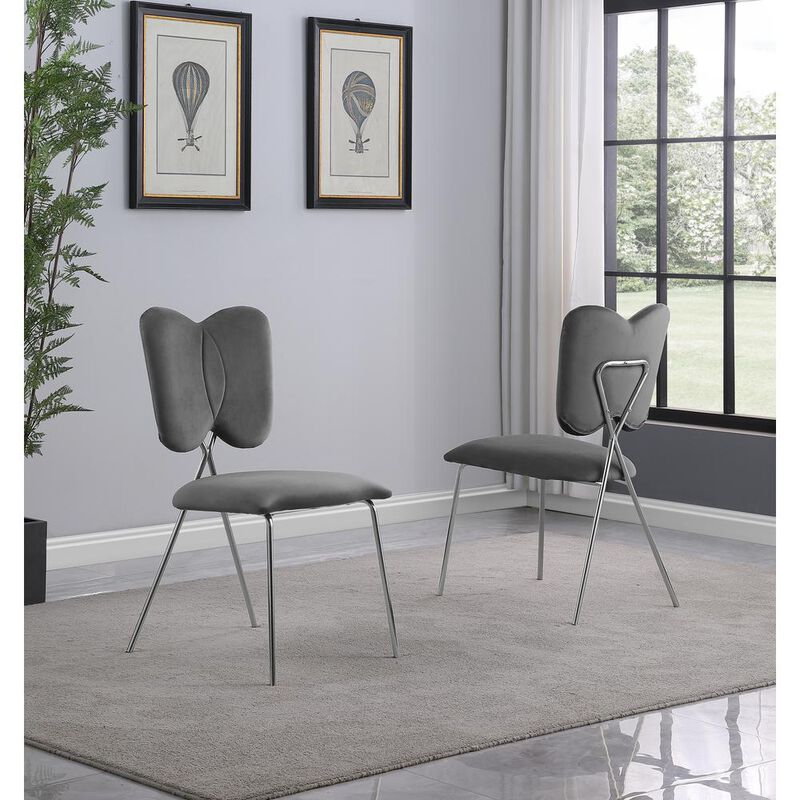 Set of 4, Dark Grey Velvet Guest Side Chair with Wingback, Chrome