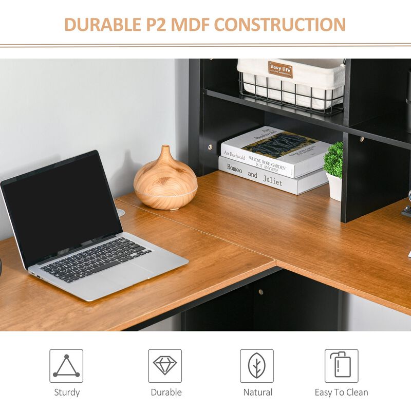 Black L-Shaped Desk: Corner Computer Table with Ample Storage