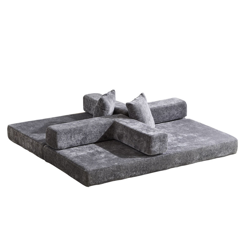 Whisen Chenille Convertible Folding Design Sectional Compression Sofa Floor Futon Couch image number 3