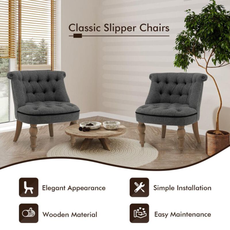 Hivvago Set of 2 Upholstered Armless Slipper Chairs with Beech Wood Legs-Gray