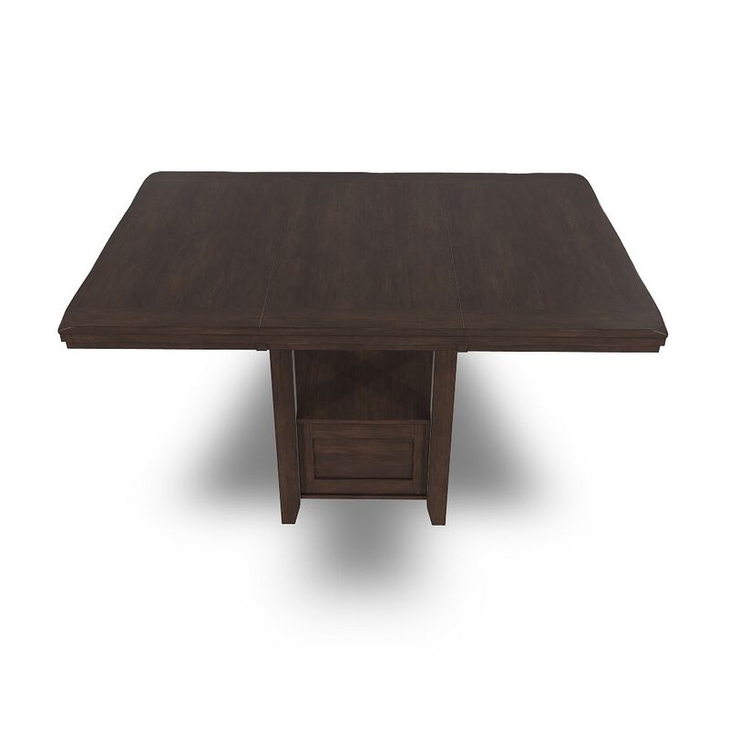 Hado Counter Height Table, 42-60 Inch Extendable Square, Dark Brown