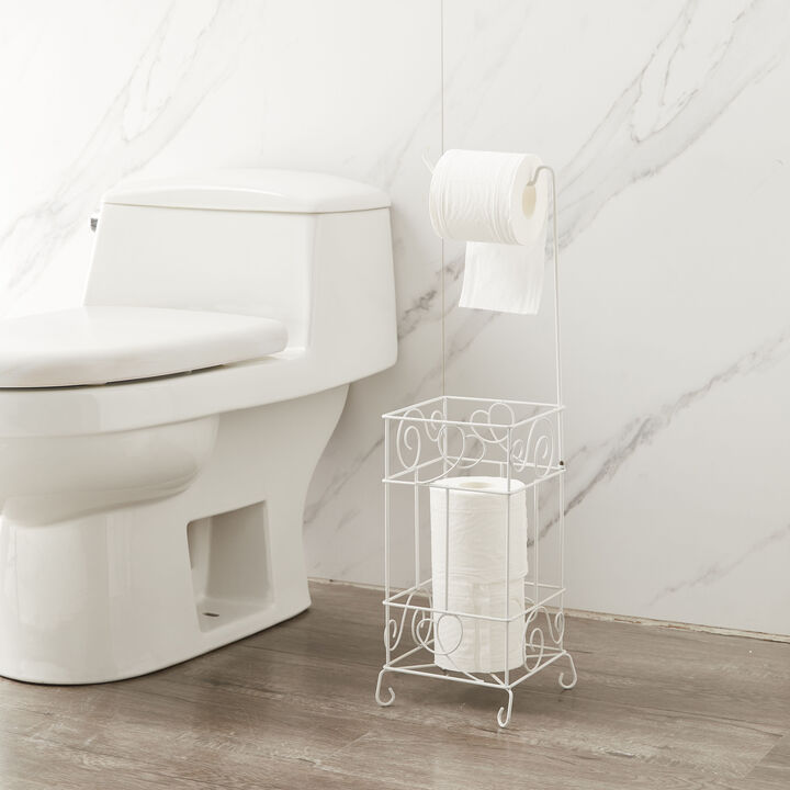 White Toilet Paper Holder Stand Stack up to 3 Rolls