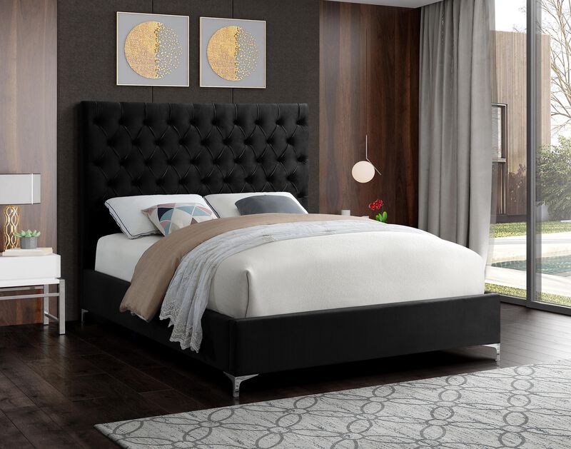Meridian Furniture Cruz Black Velvet Queen Bed
