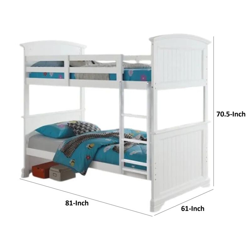 Rexo Twin over Full Bunk Bed with Ladder, Plank Style Headboard, White image number 5