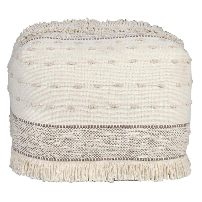Hivvago 18 Inch Cream Cotton Striped Pouf Ottoman