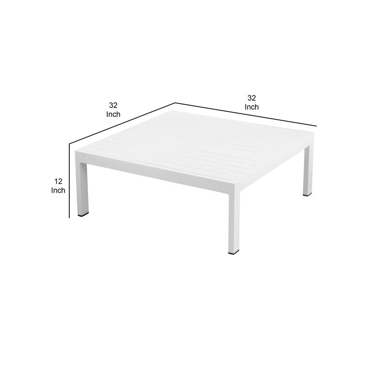 Cilo 32 Inch Outdoor Coffee Table, White Aluminum Frame, Rectangular Design-Benzara