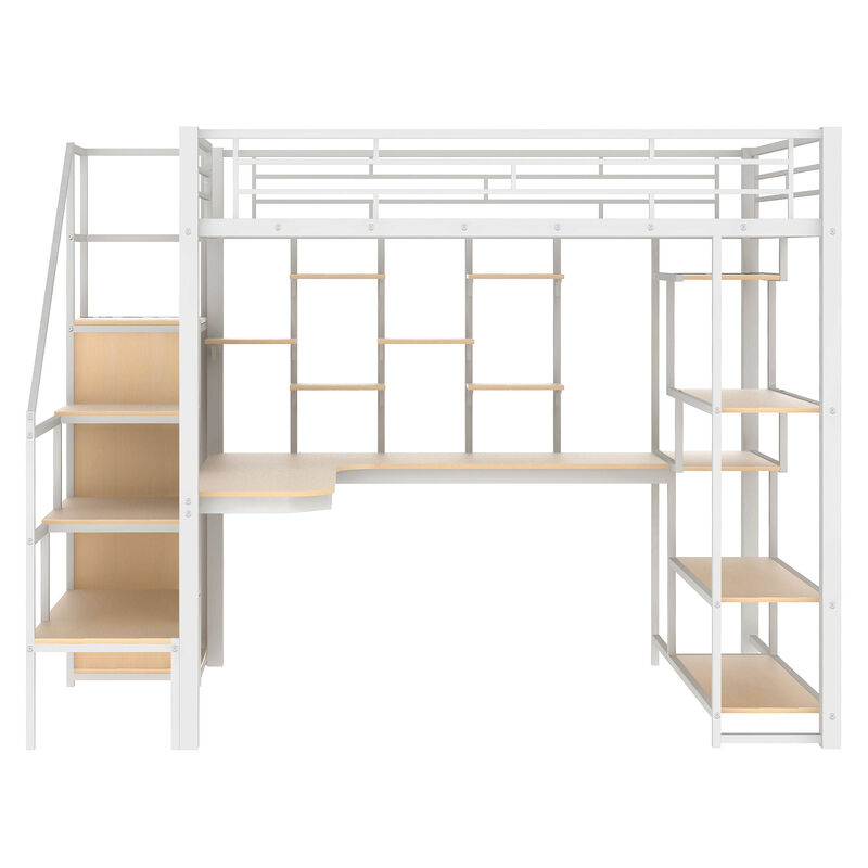 Merax Metal Loft Bed with Storage Staircase