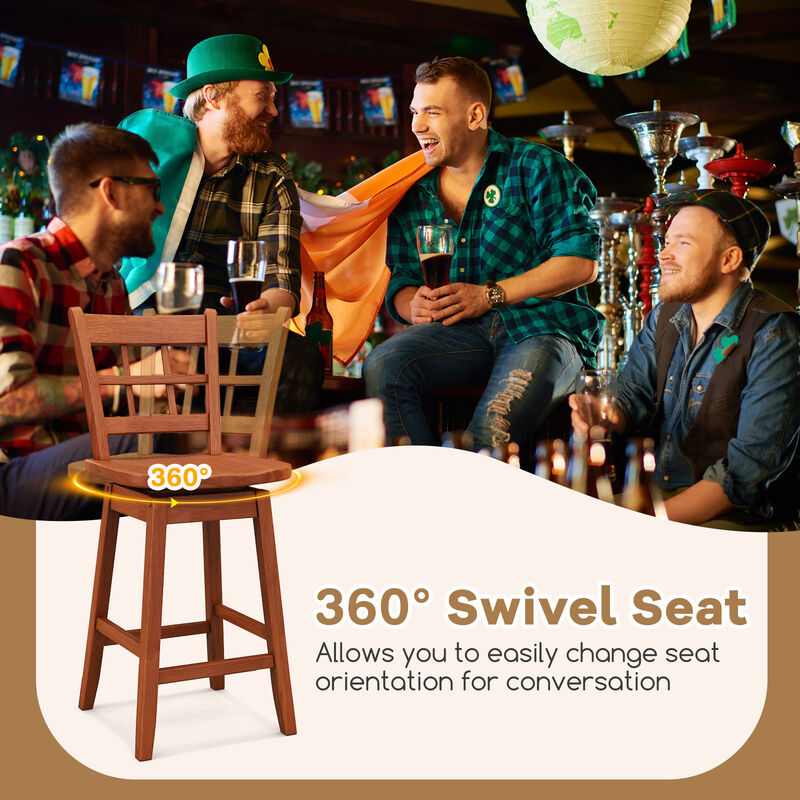 Set of 2 Counter Height Barstools with 6-Grid Hollow Back and Seat Stylish and Comfortable Design