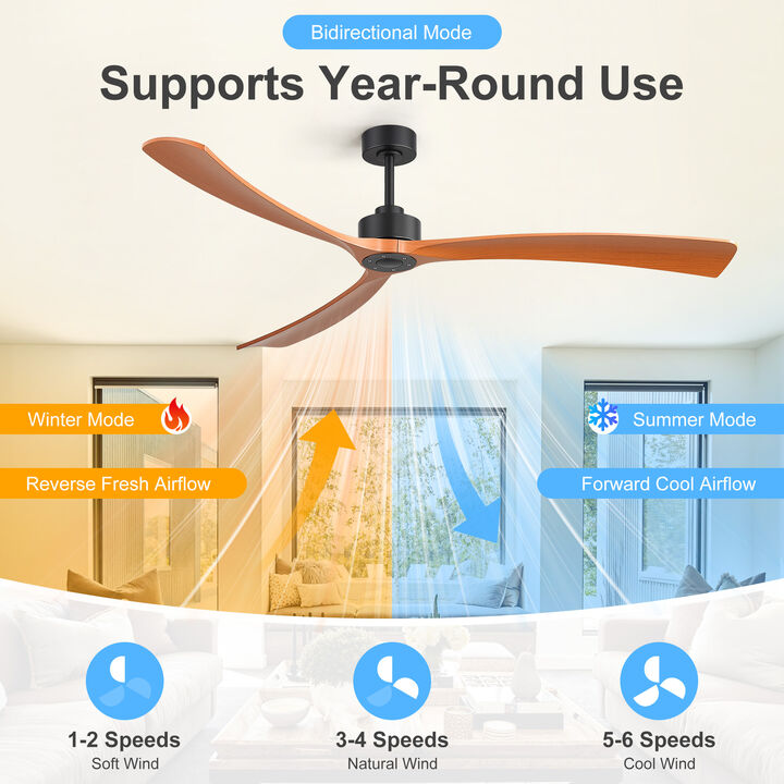 Breezary 72" Ceiling Fan No Light, 3 ABS Blades, DC Motor, 6 Speeds, Remote Control, Reversible