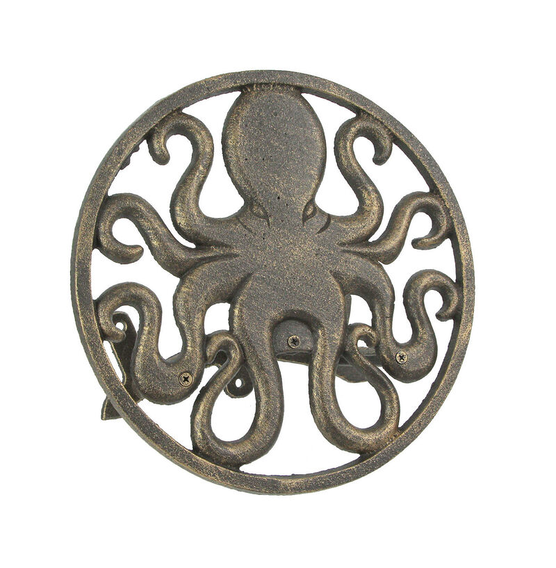 Cast Iron Octopus Wall Mounted Hanging Garden Hose Holder Bronze Finish image number 0