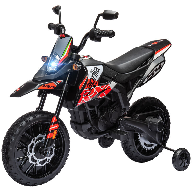 BreeBe 12V Aprilia Licenced Kids Motorcycle with Training Wheels, Spring Suspension, LED Light, USB, Music image number 0