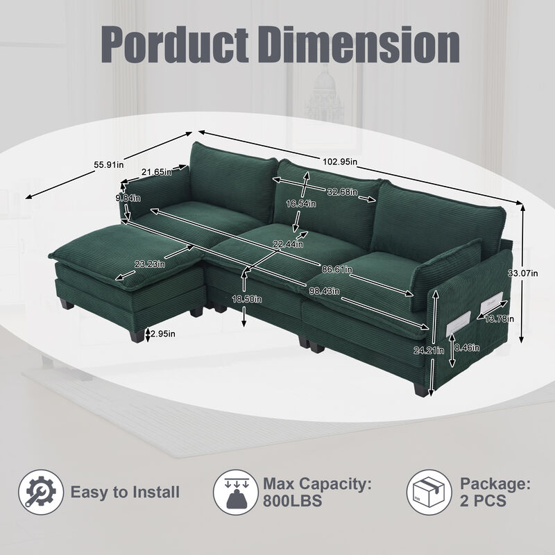 Merax Oversized Modular Sectional Sofa with Movable Ottoman image number 6