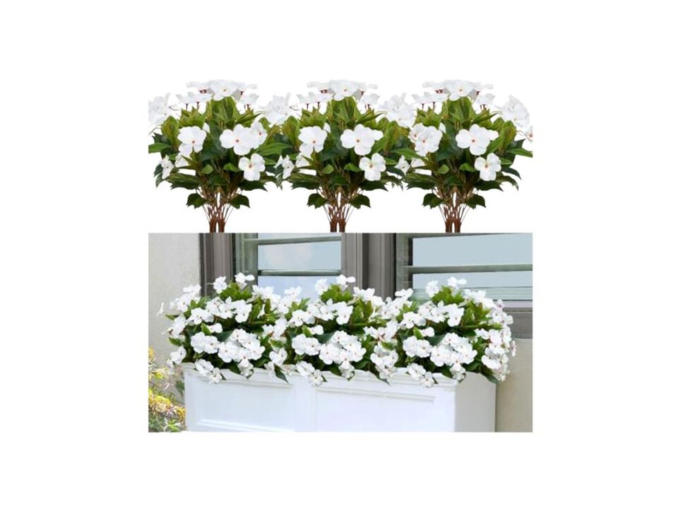Artificial Plants Outdoor 4 Pack 7Branches Fake Impatiens Flowers Outdoors Faux