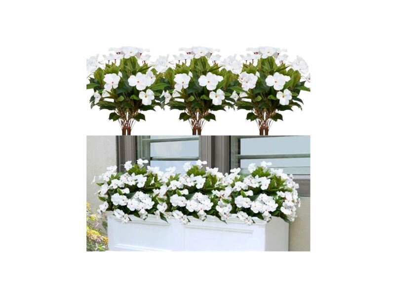 Artificial Plants Outdoor 4 Pack 7Branches Fake Impatiens Flowers Outdoors Faux image number 0