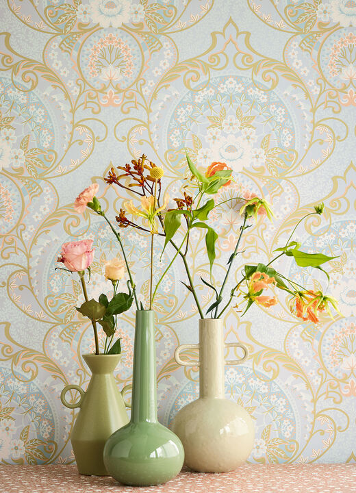 Nasrin Light Blue Damask Wallpaper