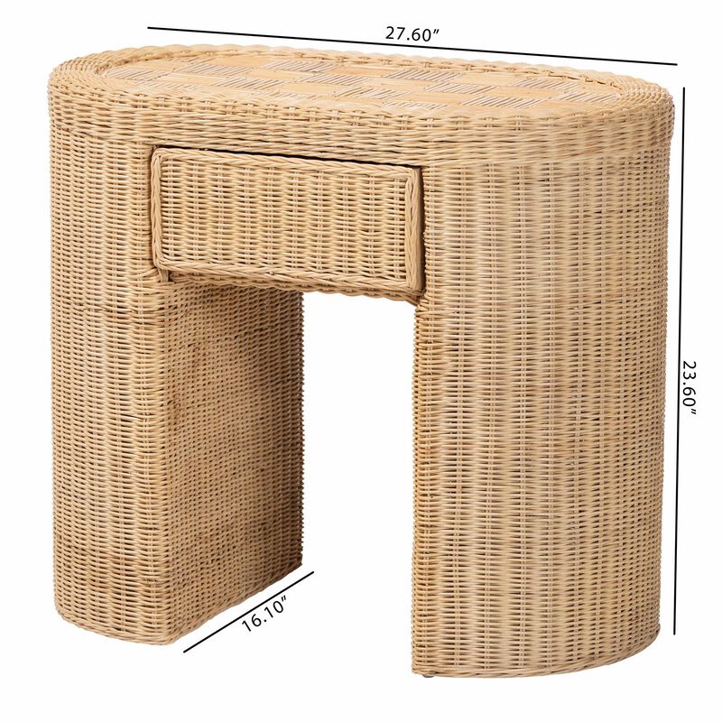 bali & pari Mimi Natural Rattan Checkered End Table with Drawer image number 9