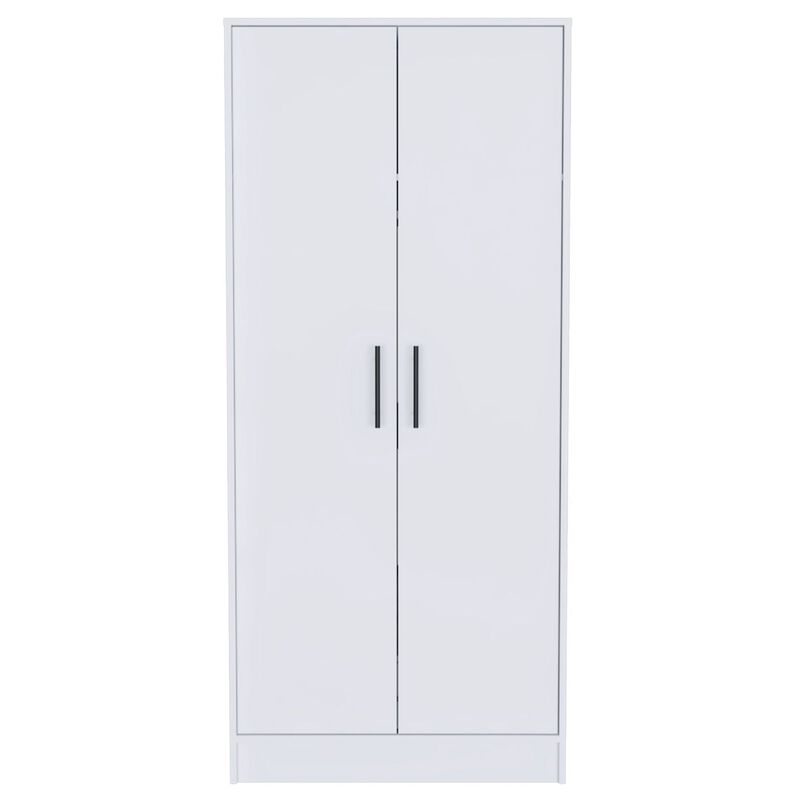 Streamdale Ambery White Armoire, 2 Shelves, 1 Drawer, Metal Rod