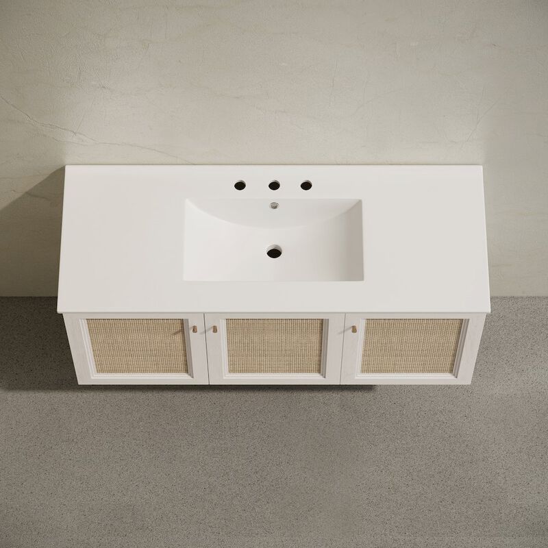 48" Wall-Mounted Bathroom Vanity, White Oak, Widespread Faucet Holes Vanity Top image number 3