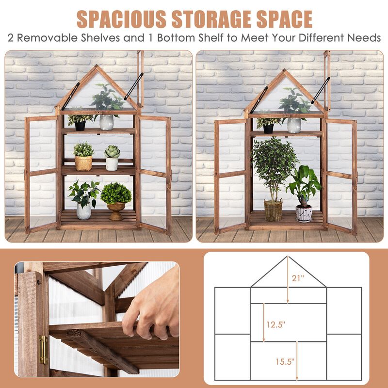 Cold Frame Mini Wooden Greenhouse for Vegetable and Flower-Brown image number 5