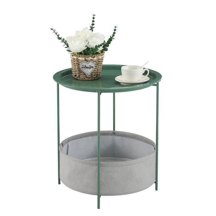 VECELO Round Side/End Table with Fabric Storage Basket