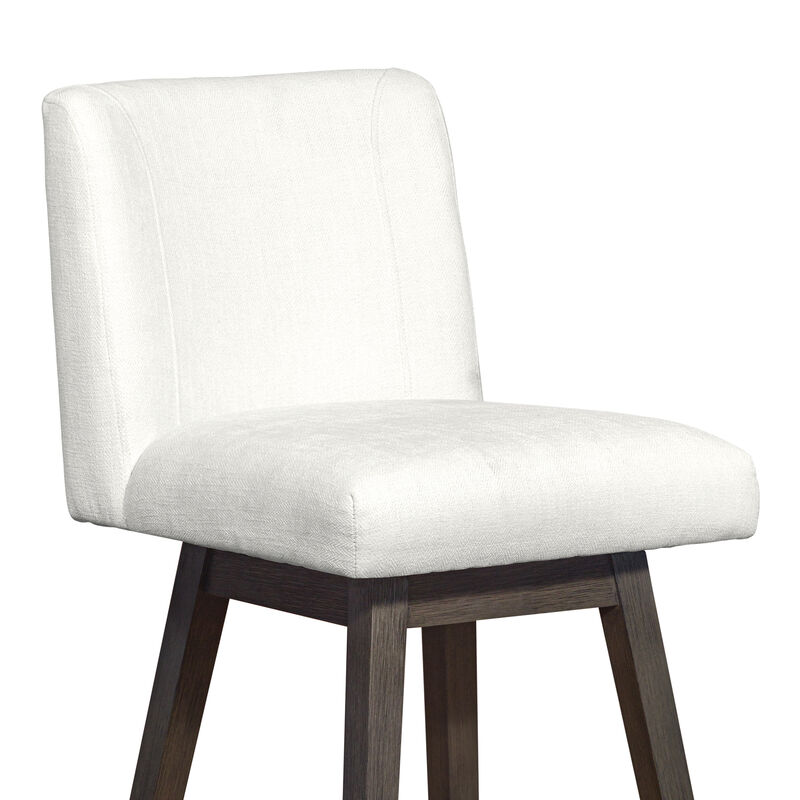 Basila Swivel Stool in Brown Oak Wood Finish with Beige Fabric