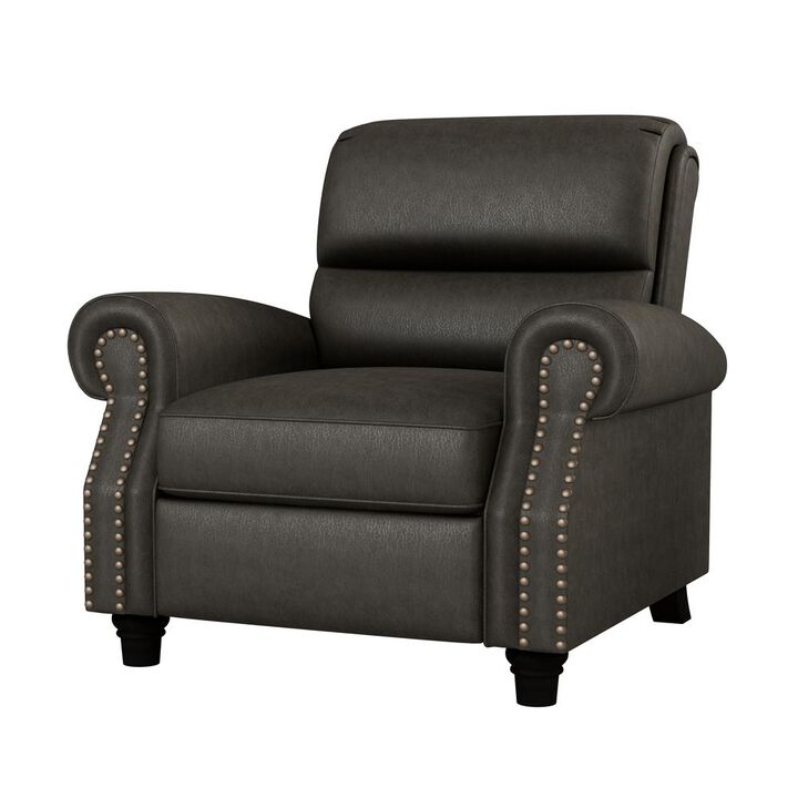 ProLounger Pushback Recliner with Nailheads in Distressed Grey Faux Leather