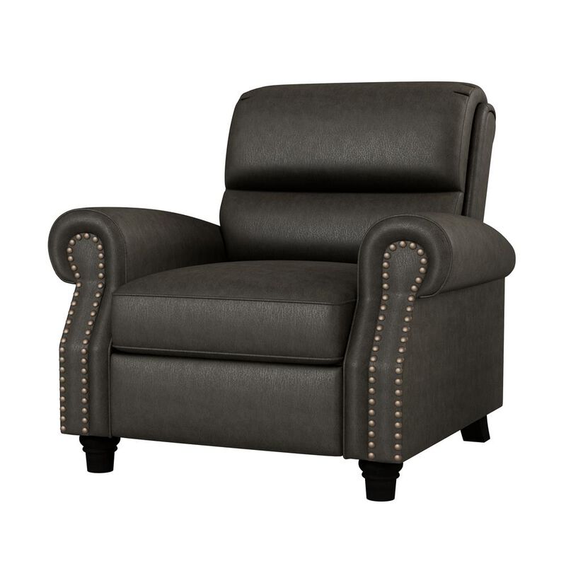 ProLounger Pushback Recliner with Nailheads in Distressed Grey Faux Leather