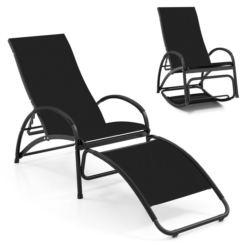2-in-1 Outdoor Rocking Chair with 4-Position Adjustable Backrest for Patio Porch Poolside