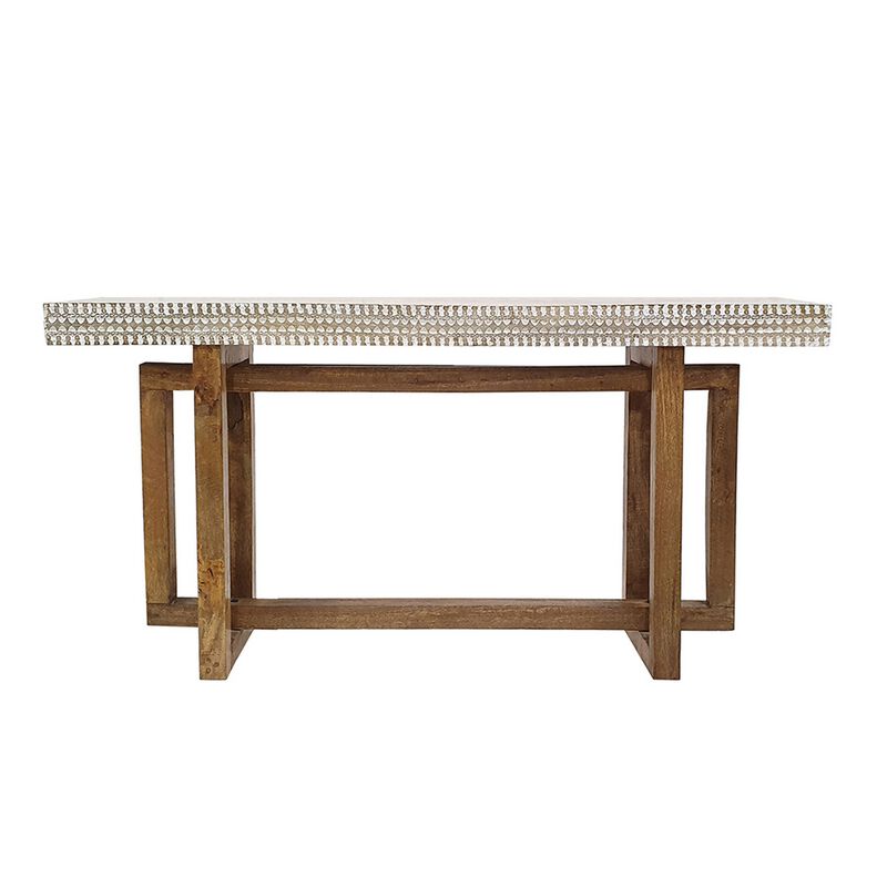 55 Inch Console Sideboard Sofa Table, Hand Carved Wood Apron, Classic Brown image number 1