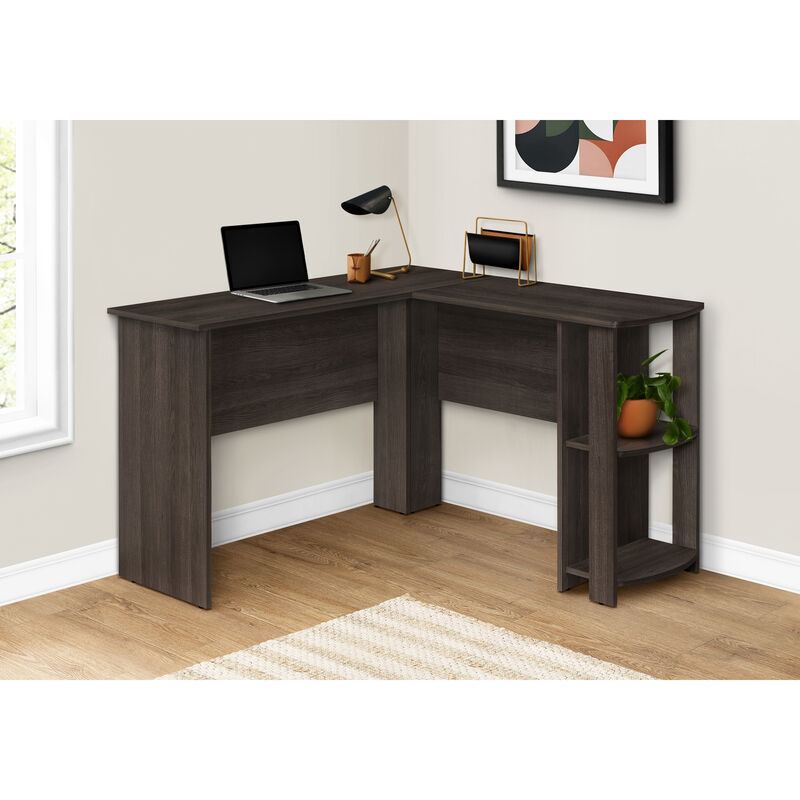 Monarch Specialties I 7722 Computer Desk, Home Office, Corner, Storage Shelves, 48"L, L Shape, Work, Laptop, Laminate, Brown, Contemporary, Modern