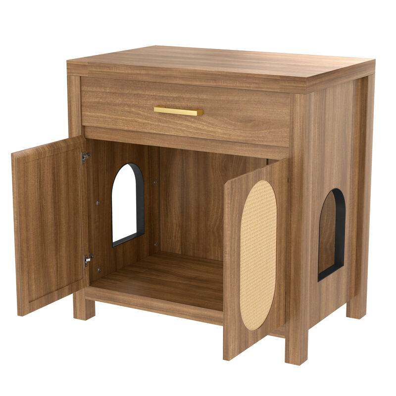 Whisen 31.5" Pet Furniture, Cat Litter Box Enclosure with Sisal Scratcher, MDF Hidden Litter Cabinet with Drawer image number 7