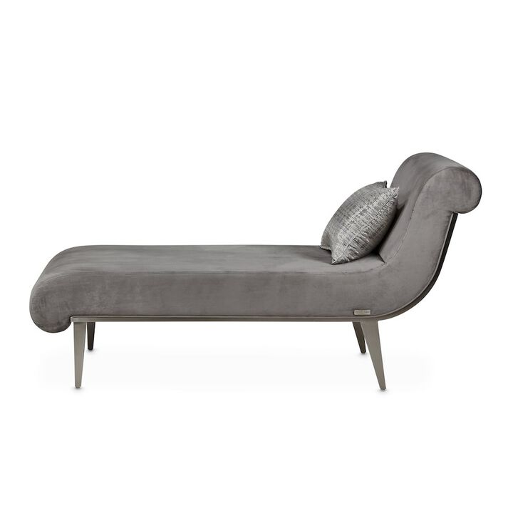 Michael Amini Roxbury Park Velvet Chaise - Gray Pearl/Stainless Steel