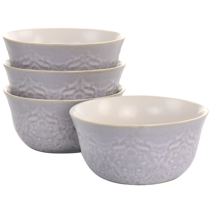 Hometrends Portina Embossed Scallop 6.1 Inch 4 Piece Bowl Set in Grey