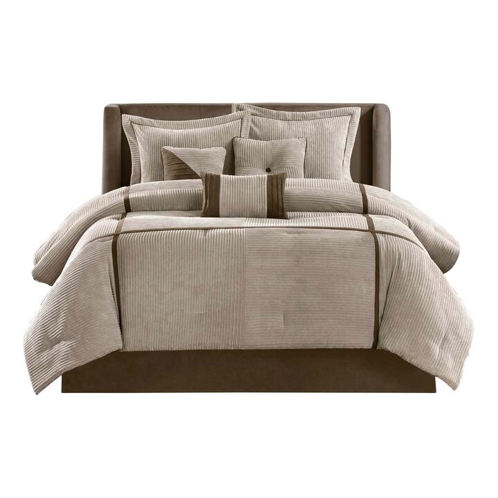 Gracie Mills Barlow 7-Piece Comforter Set in Taupe and Chocolate Brown - Queen