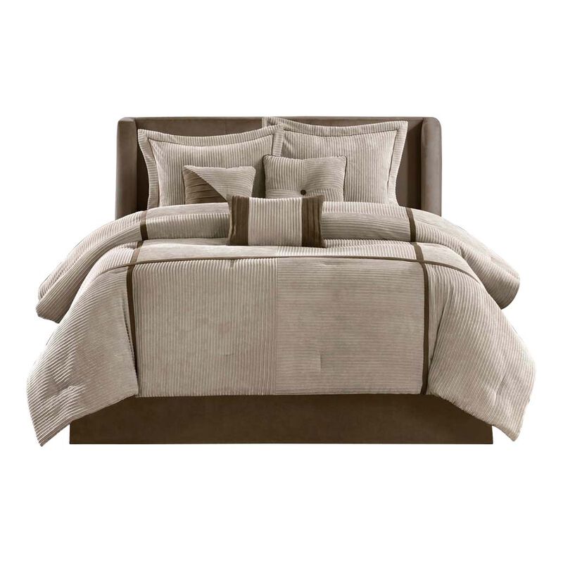 Gracie Mills Barlow 7-Piece Comforter Set in Taupe and Chocolate Brown - Queen