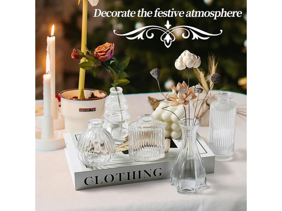 Set of 20 Clear Glass Bud Vases &ndash; Vintage Embossed Mini Centerpieces for Weddings & Home